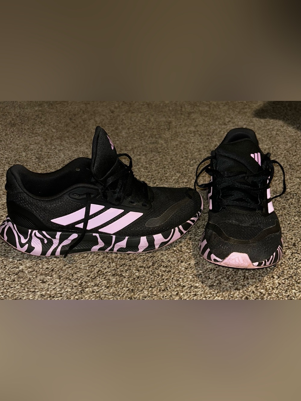 adidas Women’s Black and Purple Zebra-Pattern Sneakers